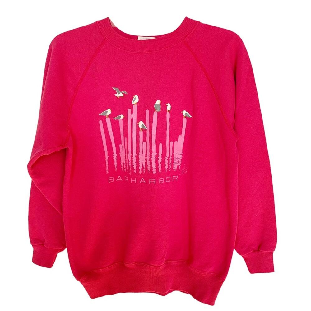 Vintage 90s Hanes Magenta Bar Harbor Maine Seagull Sweatshirt Medium